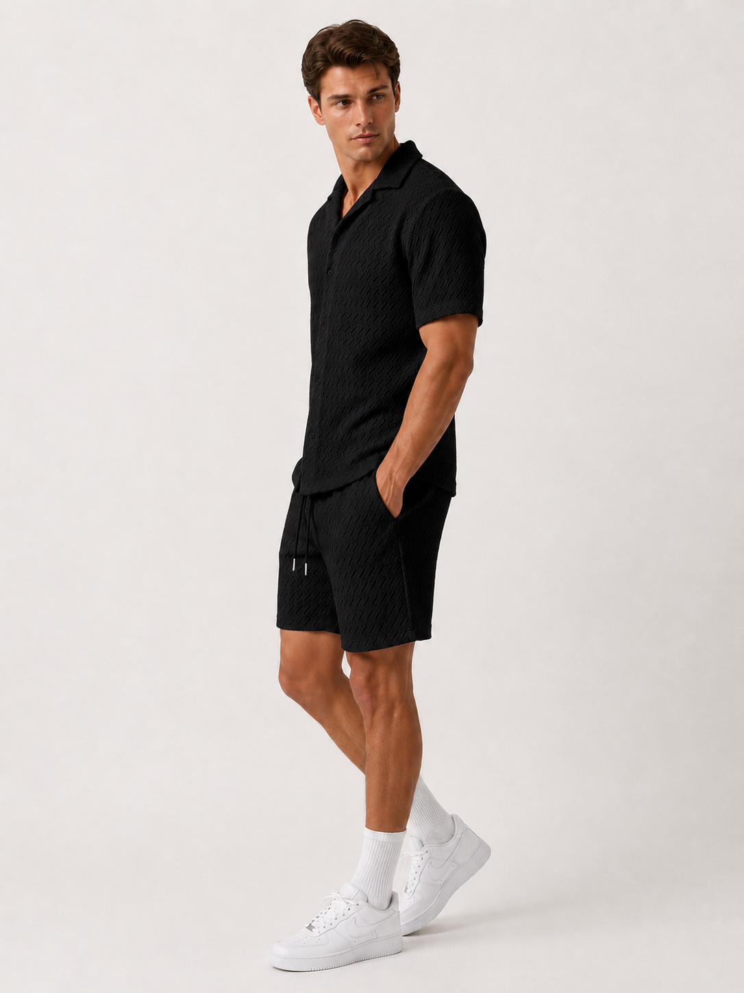 Ensemble homme noir texturé chemise short