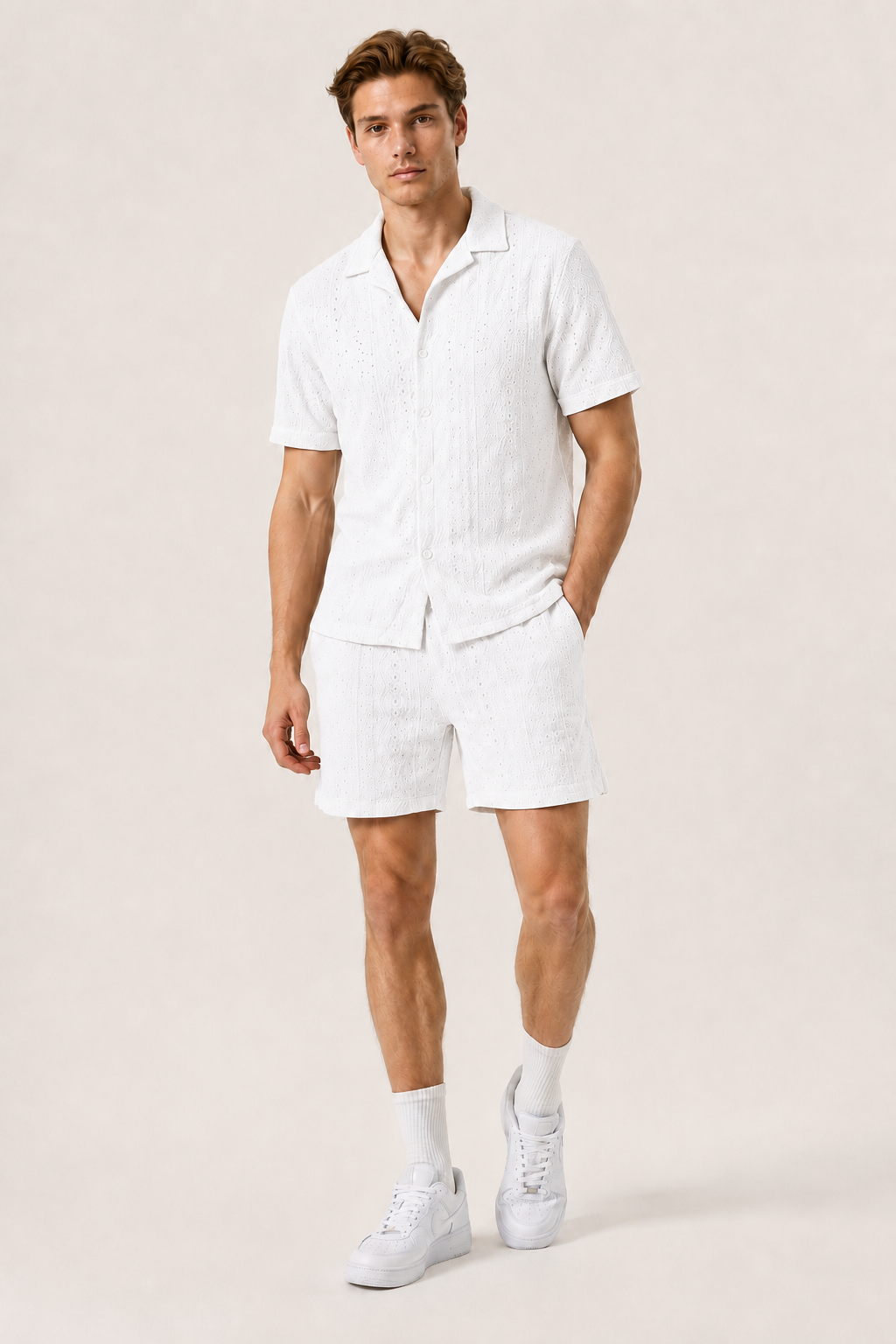 Ensemble homme blanc texturé chemise short