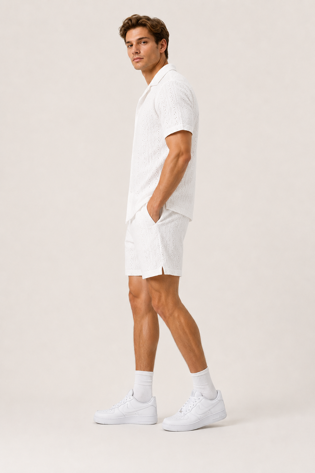 Ensemble homme blanc texturé chemise short