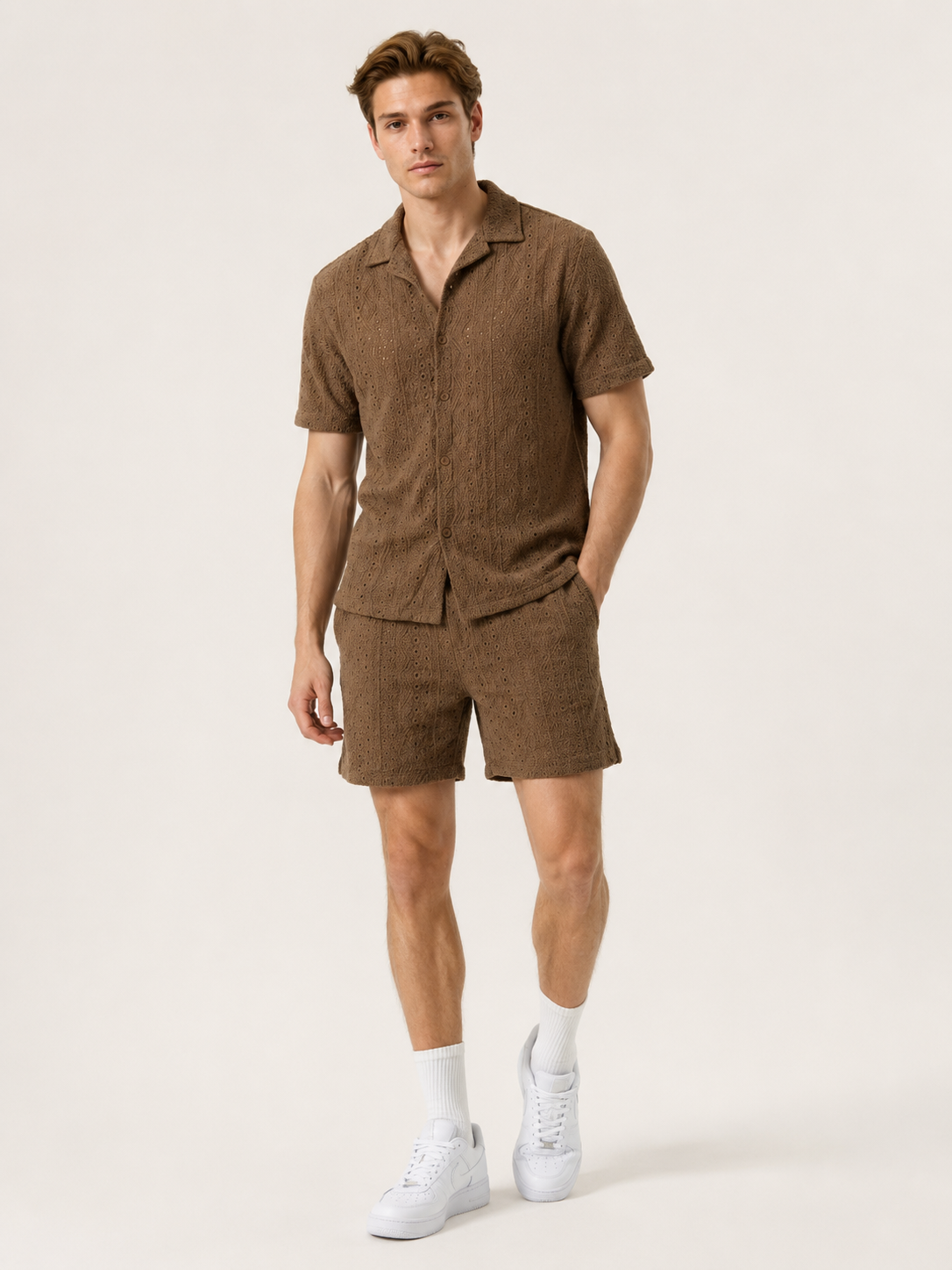 Ensemble homme marron texturé chemise short