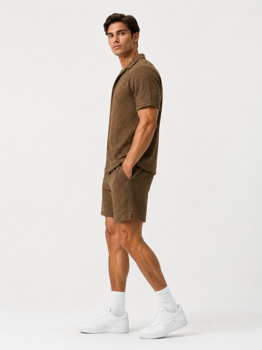 Ensemble homme marron texturé chemise short