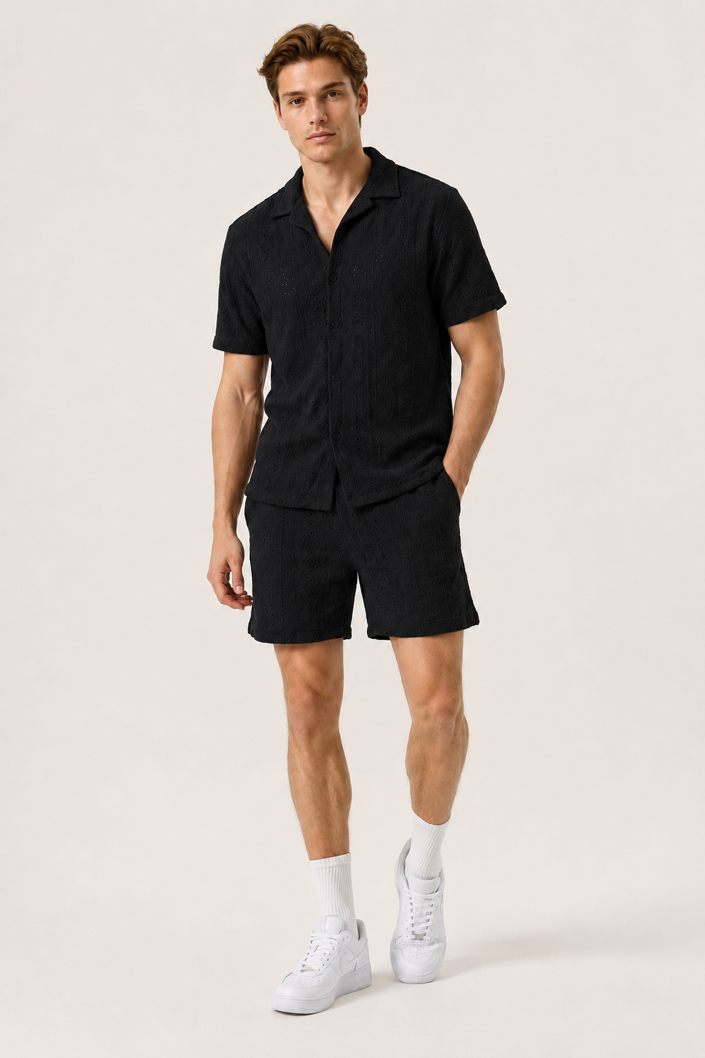 Ensemble homme noir texturé chemise short