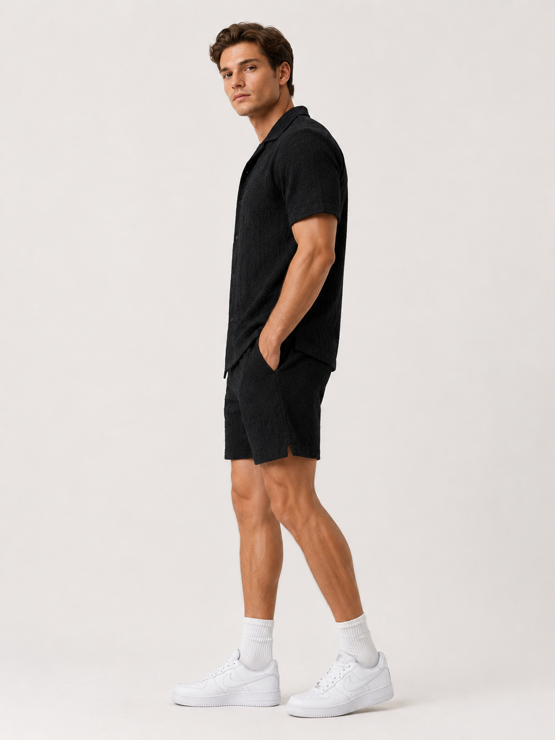 Ensemble homme noir texturé chemise short