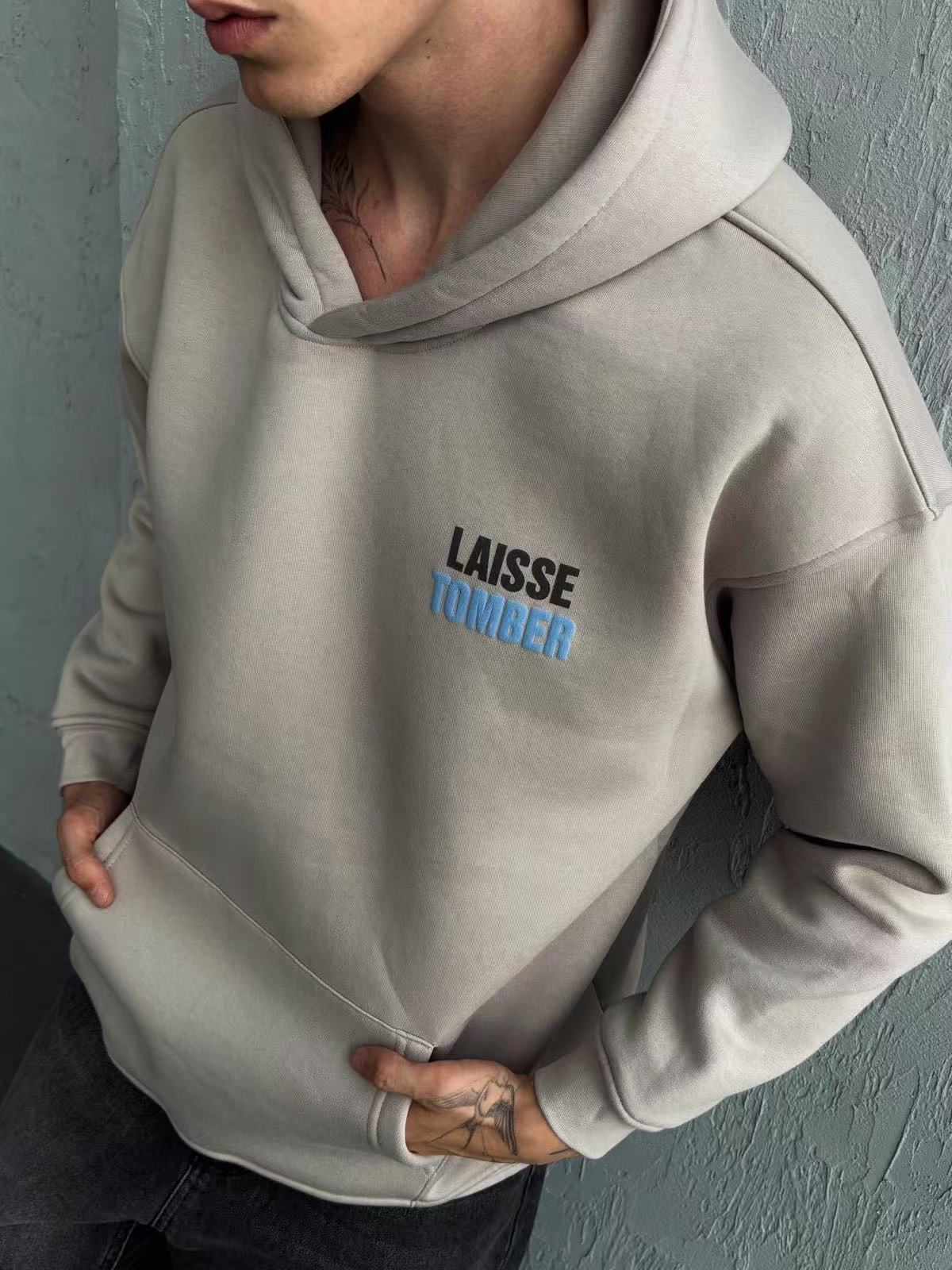 Sweat à capuche imprimé LAISSE TOMBER beige