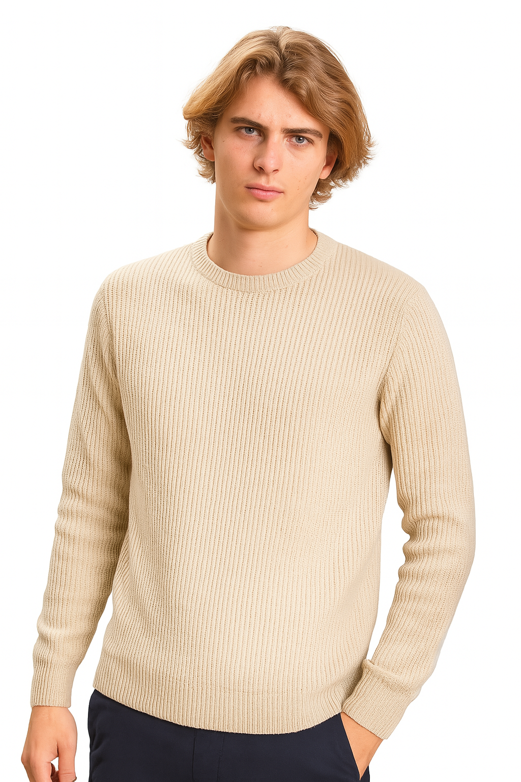 Pull Homme – Col Rond Maille côtelées