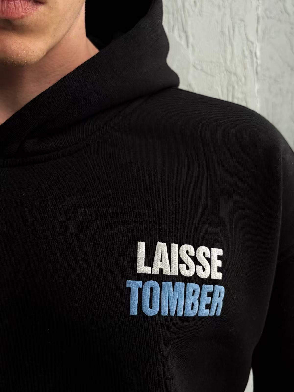 Sweat à capuche imprimé LAISSE TOMBER noir