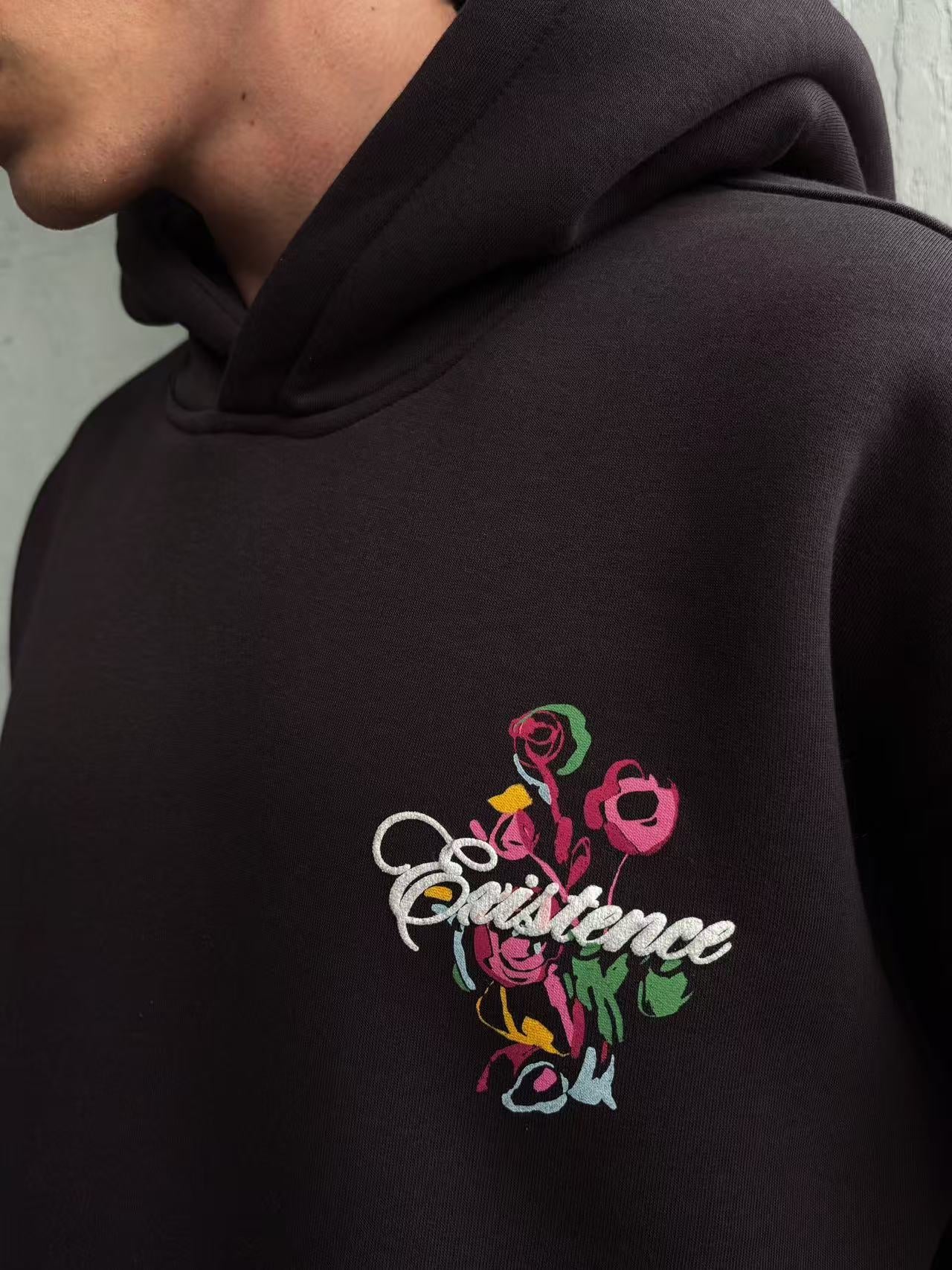 Sweat à capuche imprimé gris foncé