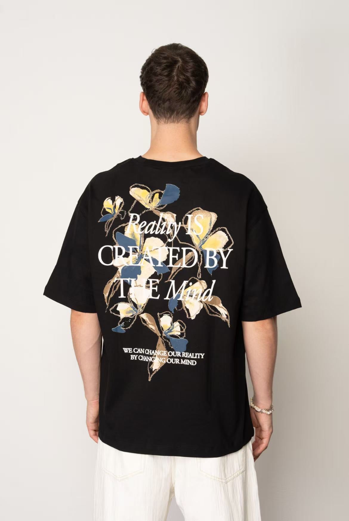 T-shirt Oversize Homme Noir – Imprimé Fleurs