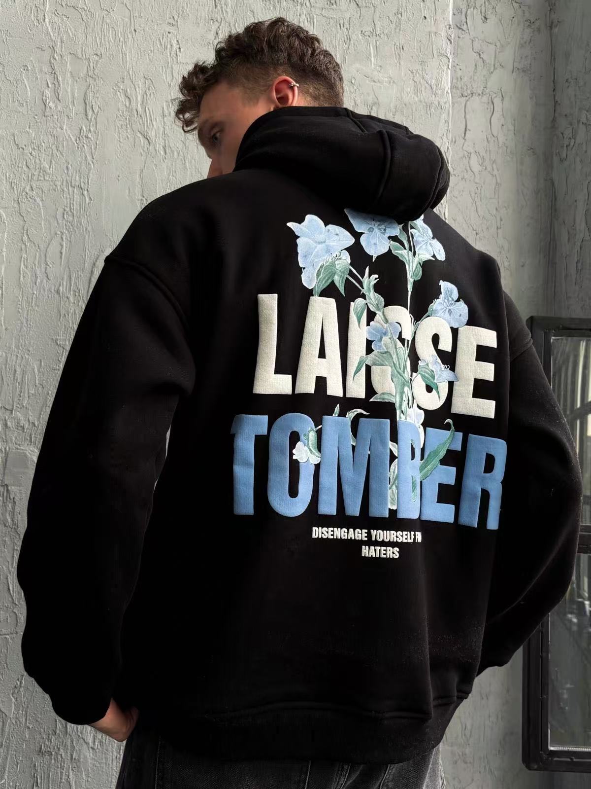 Sweat à capuche imprimé LAISSE TOMBER noir