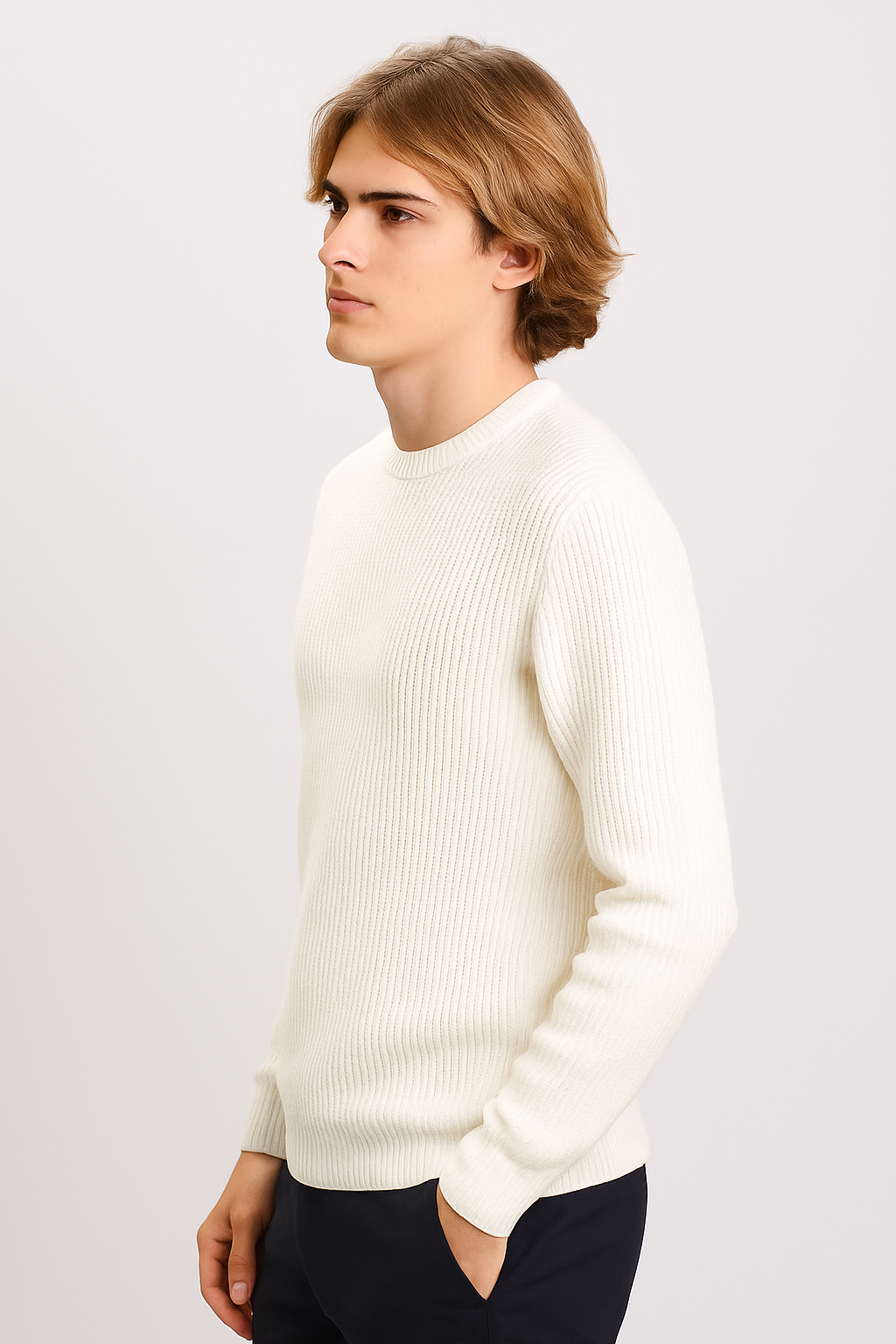 Pull Homme – Col Rond Maille côtelées