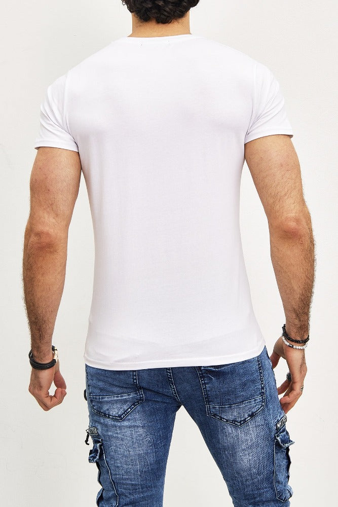 T-shirt blanc avec imprimé portrait et strass homme2