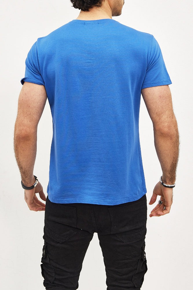 T-shirt manches courtes col rond bleu royal homme2