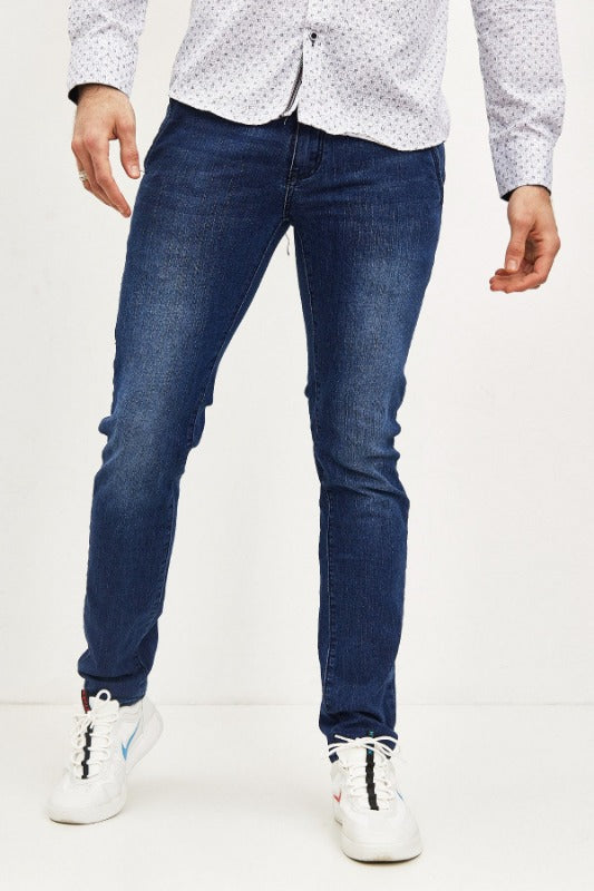 Jeans bleu délavé slim homme fashion