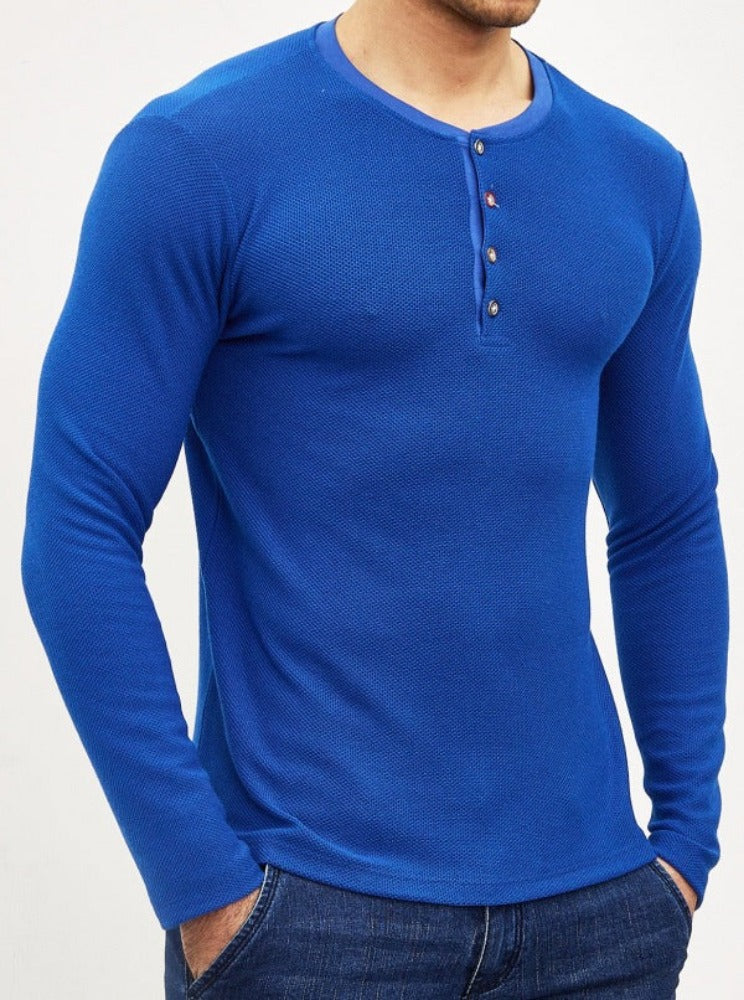 T-shirt manches longues bleu homme1