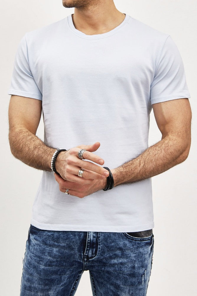 T-shirt manches courtes col rond bleu clair homme