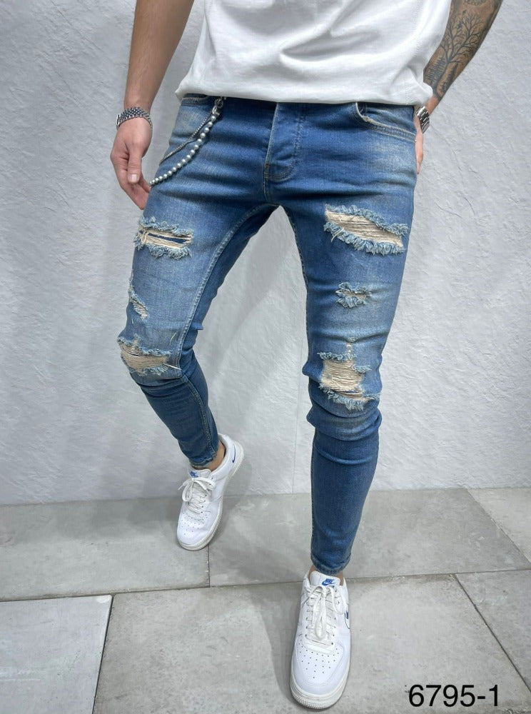 2y Jeans bleu skinny fashion avec déchirures homme ilannfive