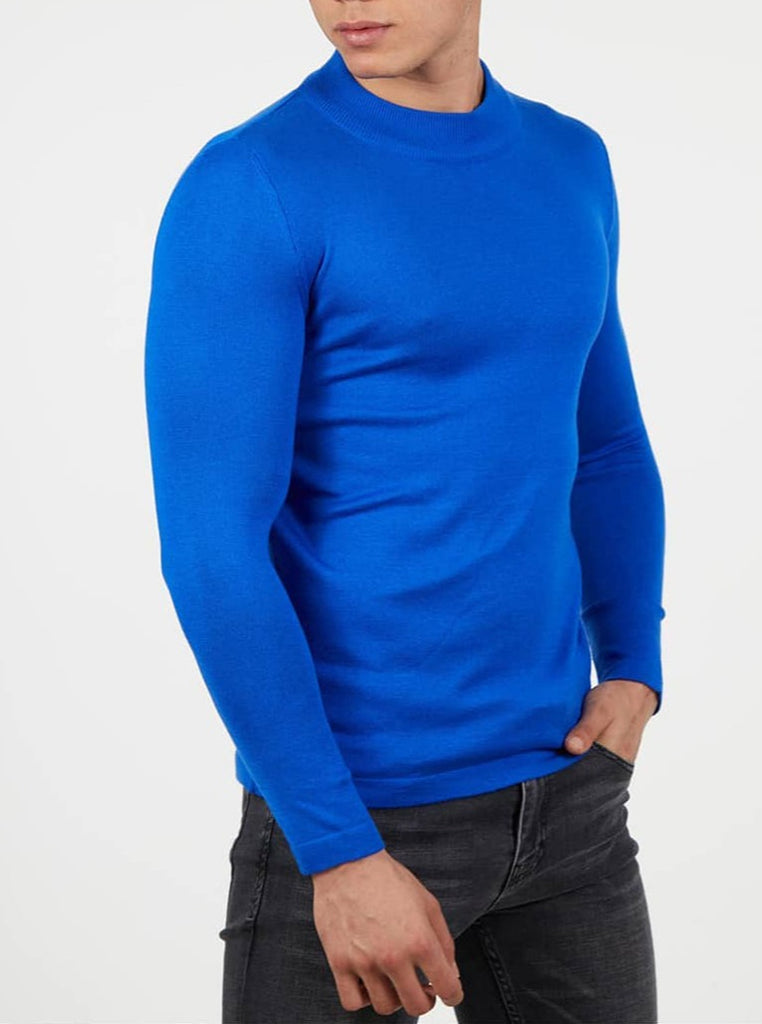 Pull col rond bleu homme