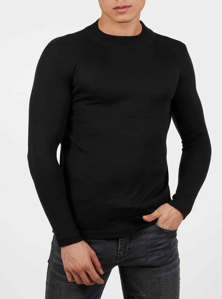 Pull col rond noir homme