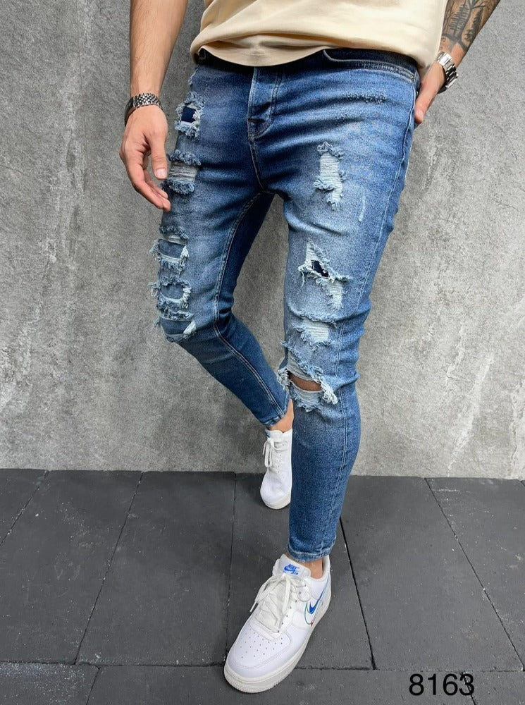 2y premium Jeans bleu skinny fashion avec déchirures homme ilannfive