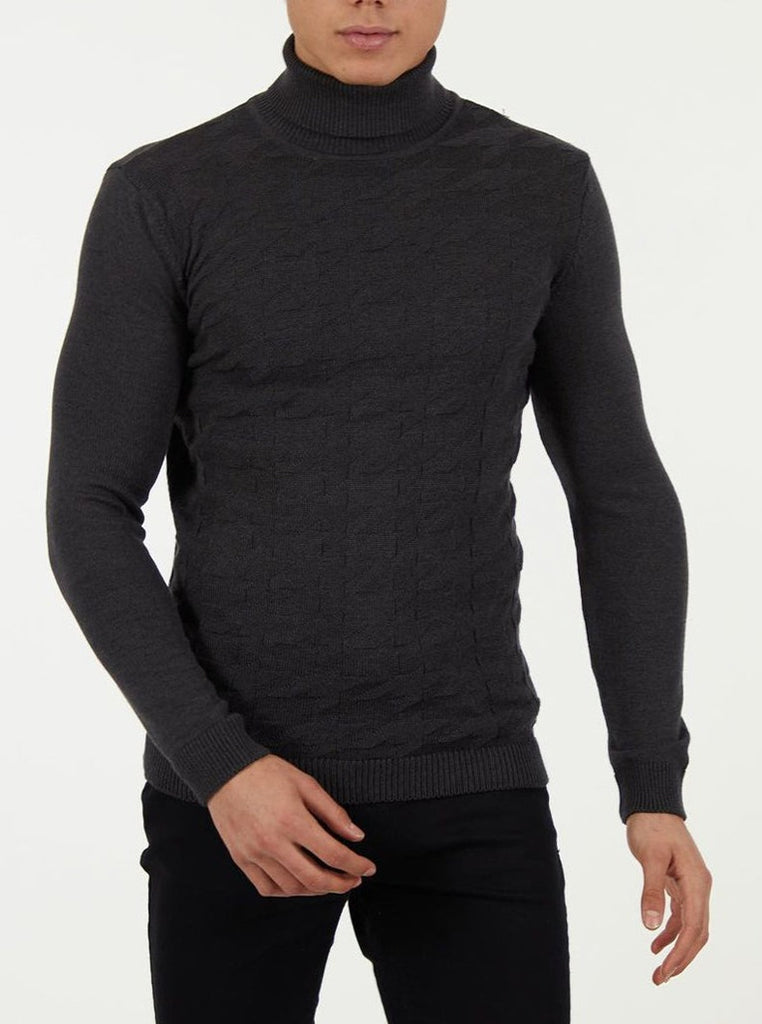 Pull col roulé anthracite homme