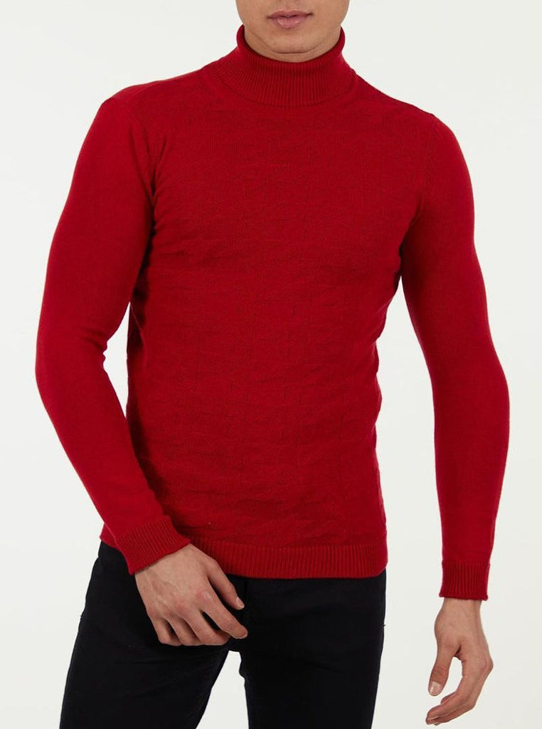 Pull col roulé rouge homme