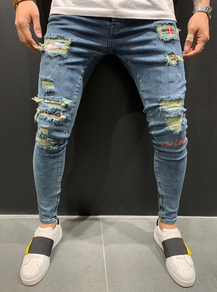Jeans troué avec carreaux homme ilannfive