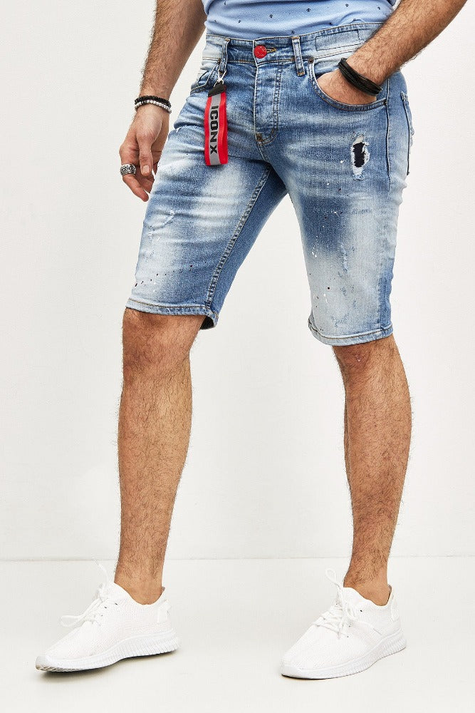 Short jeans bleu délavé marque Icon X homme stylé1
