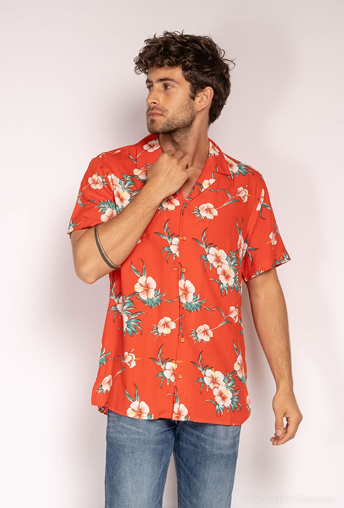 Chemise t-shirt manches courtes motifs floral rouge ilannfive