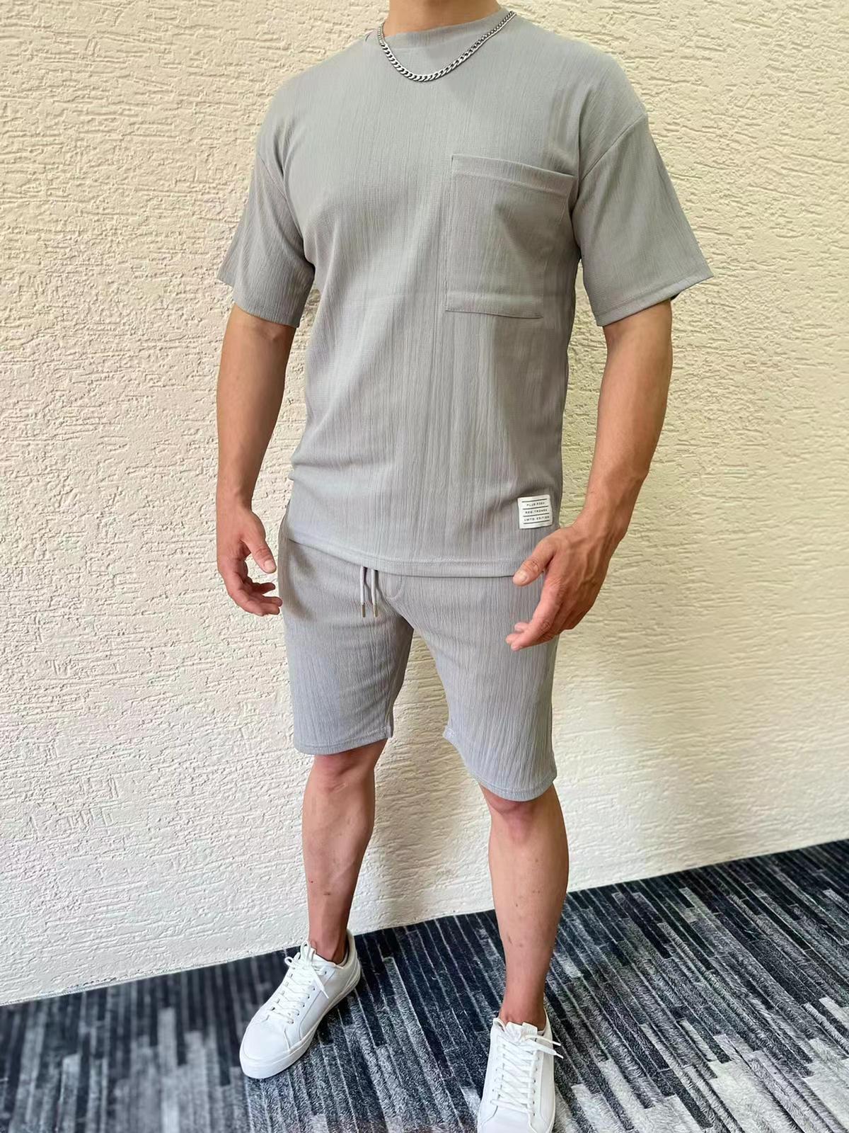 Ensemble short tee-shirt gris fashion homme