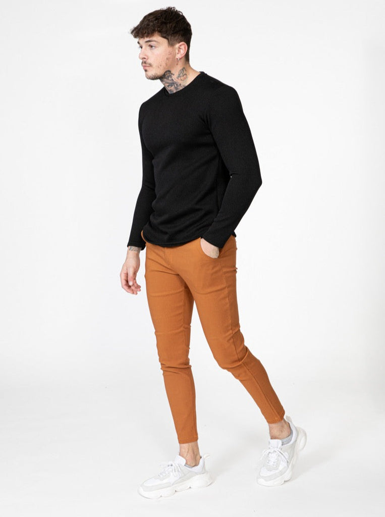 Frilivin pantalon chino slim confortable orange homme ilannfive