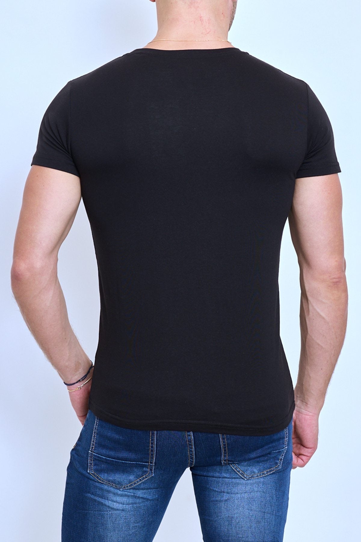 T-shirt col rond noir coton homme