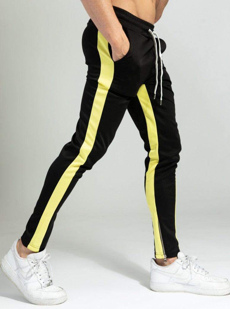 Frilivin - Pantalon jogging noir à bande jaune slim homme