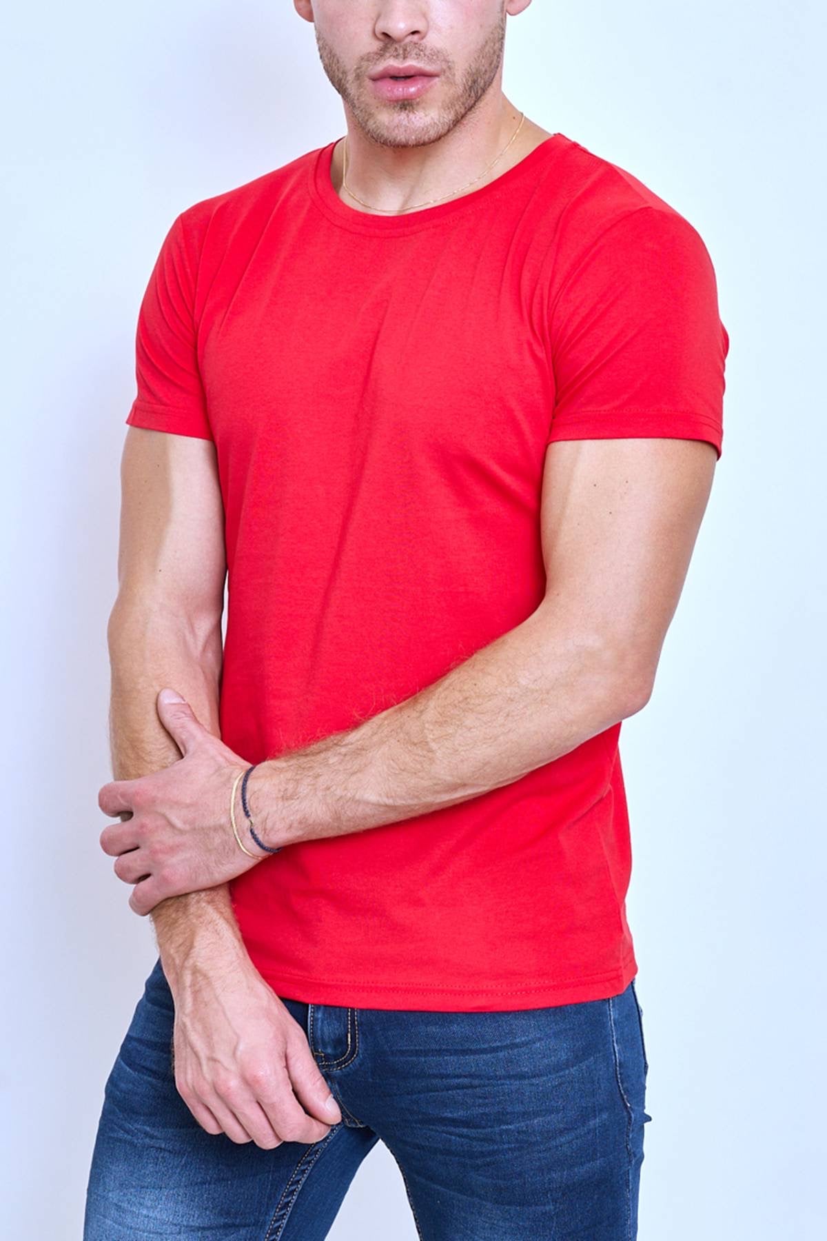 T-shirt  col rond rouge coton homme