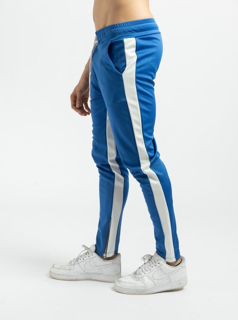 Frilivin pantalon jogging bleu à bande blanc slim homme ilannfive