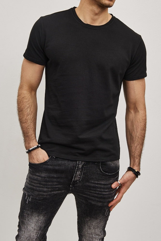 T-shirt manches courtes col rond noir homme