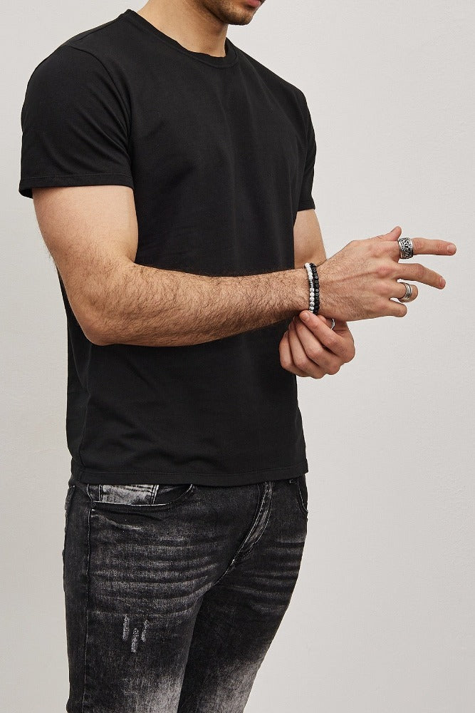 T-shirt manches courtes col rond noir homme1