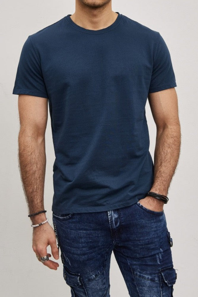 T-shirt manches courtes col rond marine homme