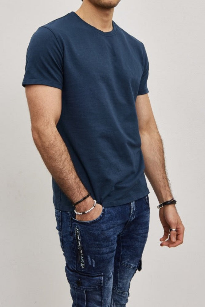 T-shirt manches courtes col rond marine homme1