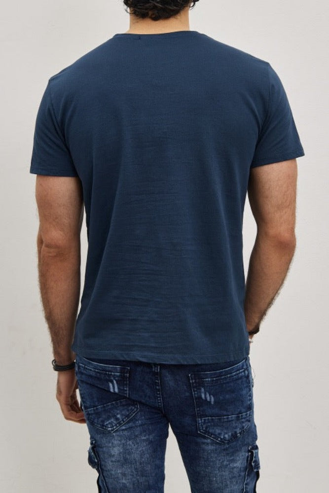 T-shirt manches courtes col rond marine homme2