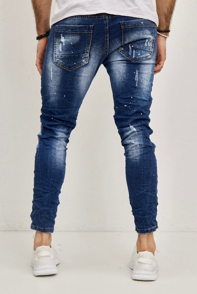 Jeans bleu slim homme fashion avec patch 2