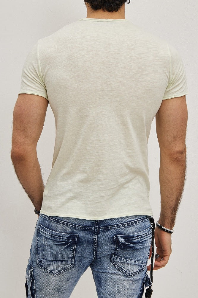 T-shirt col en V vert clair coton homme stylé2