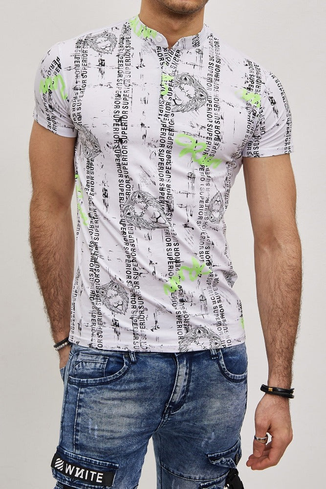 Polo col mao blanc avec imprimé homme stylé
