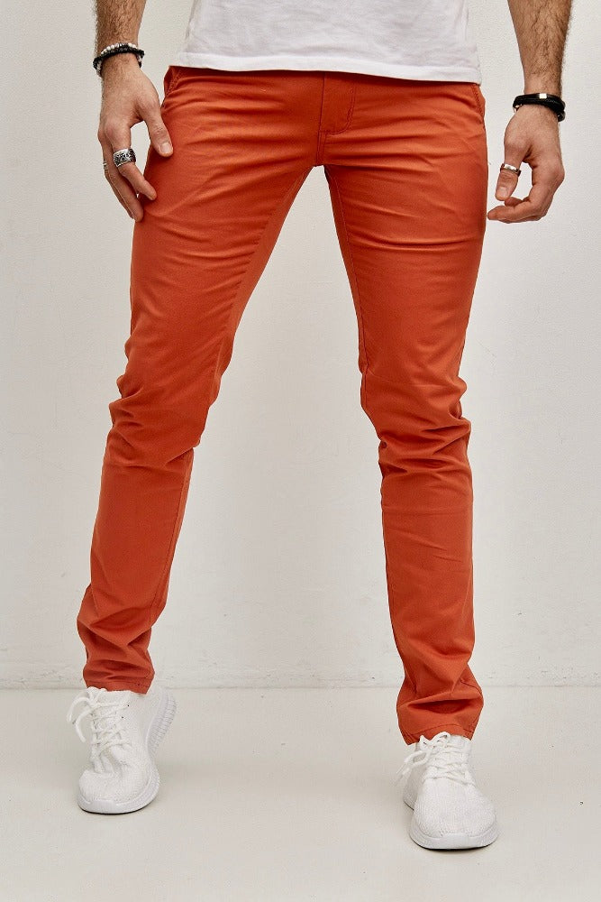 Pantalon chino slim orange confortable homme fashion