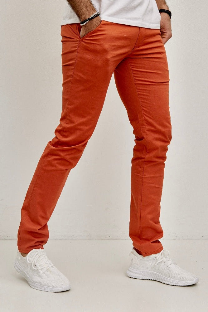 Pantalon chino slim orange confortable homme fashion1