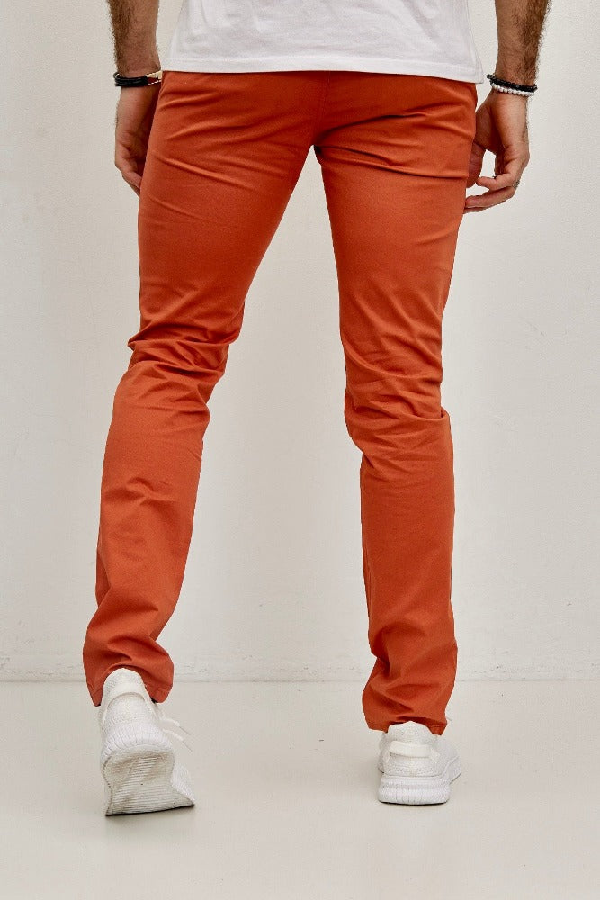 Pantalon chino slim orange confortable homme fashion2