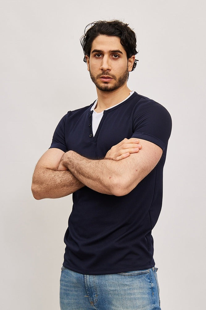 Tee shirt fashion bleu marine homme