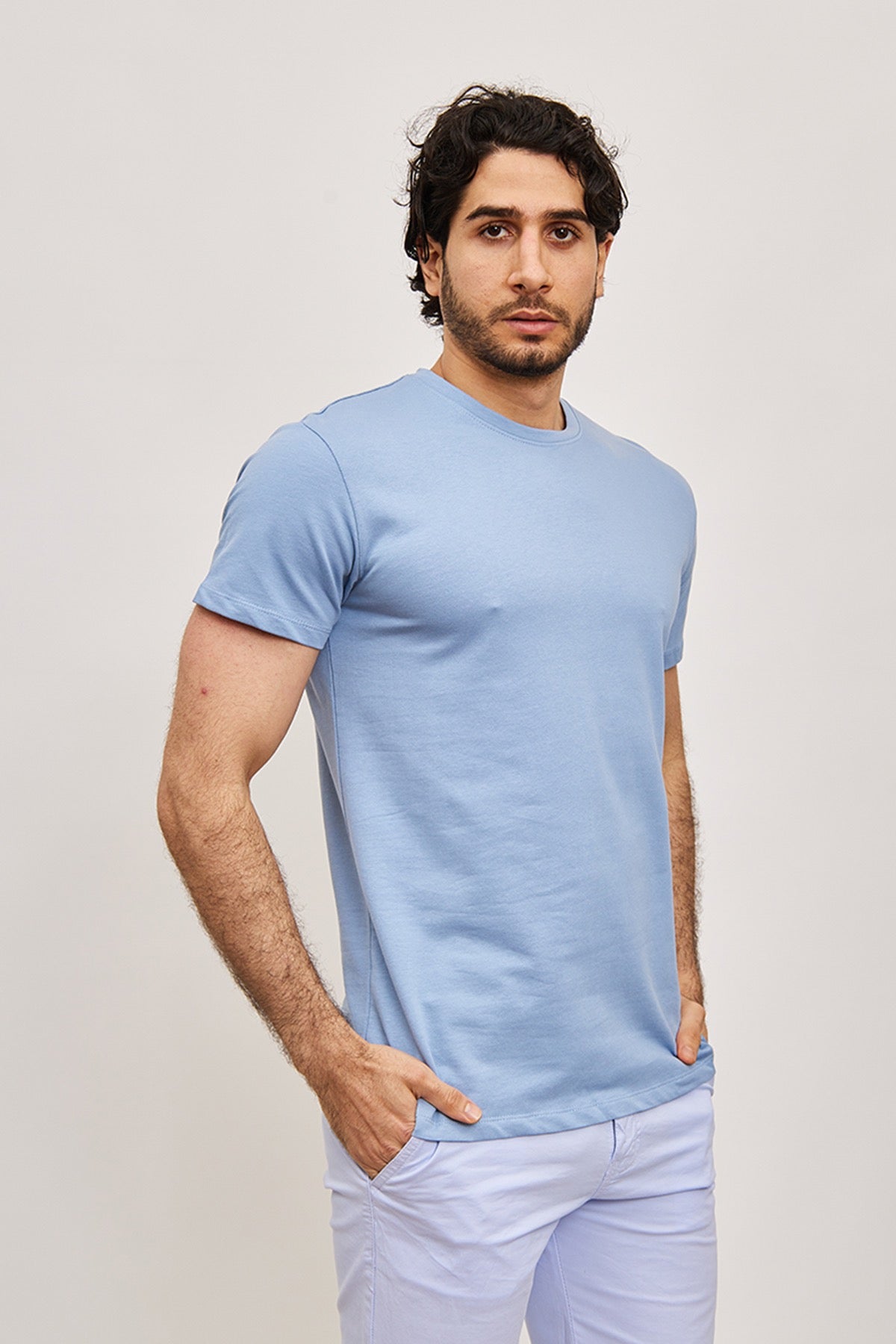 T-shirt manches courtes bleu denim homme