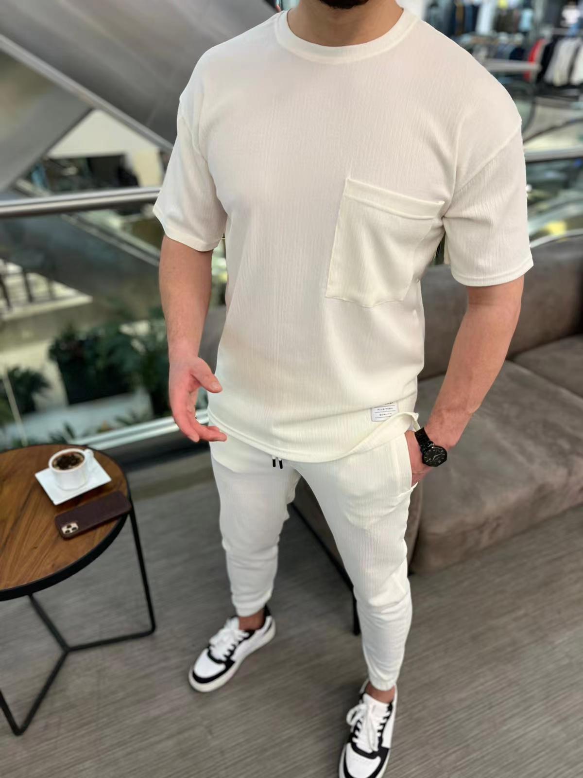 Ensemble pantalon tee shirt blanc fashion homme