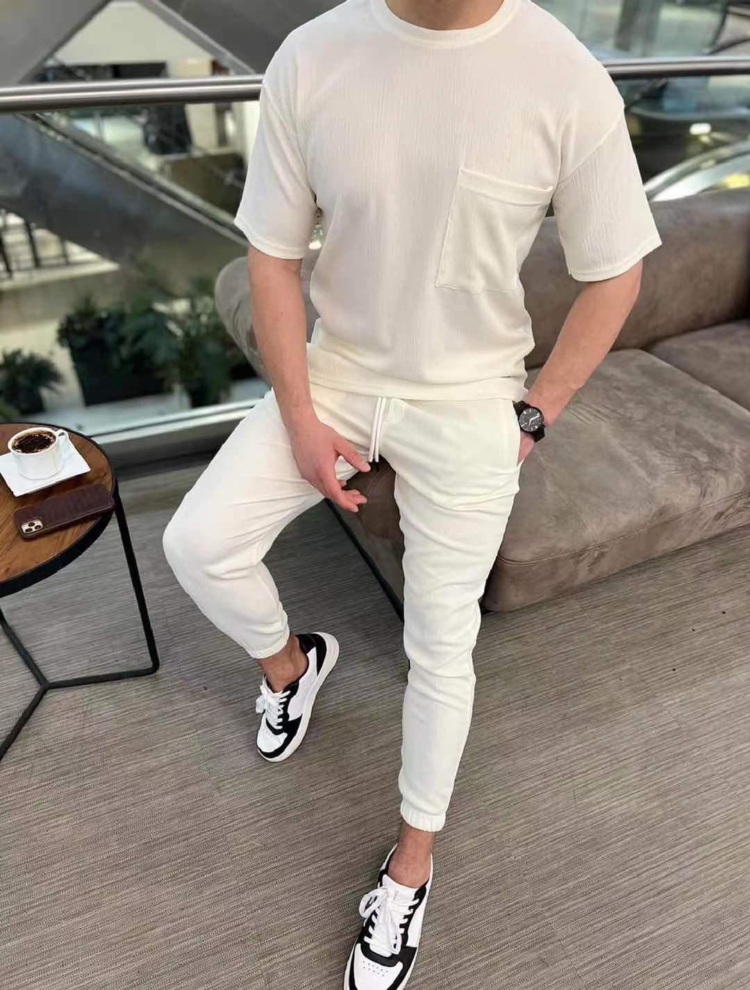 Ensemble pantalon tee shirt blanc fashion homme
