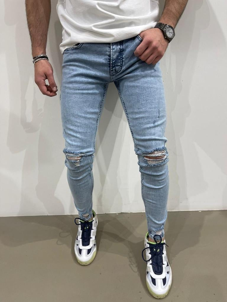Jeans bleu clair skinny fit destroyer fashion homme ilannfive